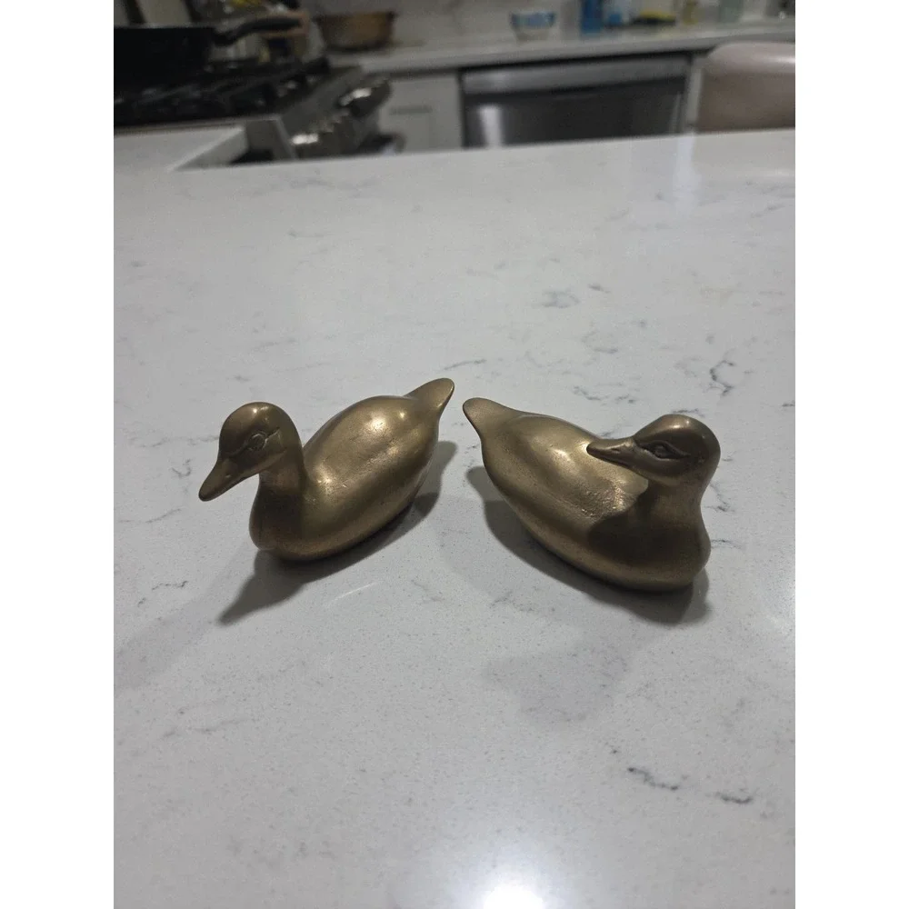 Brass Duck Figurines Paperweight 2 Small